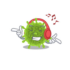enjoying music coronavirus cartoon in mascot design