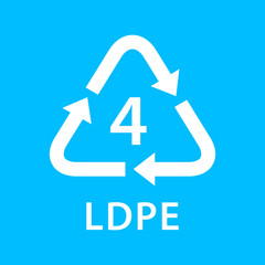 recycle arrow triangle LDPE types 4 isolated on blue background, symbology four type logo of plastic LDPE materials, recycle triangle types icon graphic, recycle plastic ecology icon