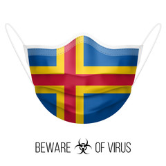 Medical Mask with National Flag of Aland Islands. Protective Mask Virus and Flu. Surgery Concept of Health Care Problems and Fight Novel Coronavirus (2019-nCoV) in Form of flag design