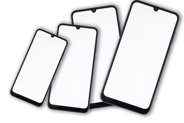 Four oval teardrop-shaped smartphones for the camera on a white background.