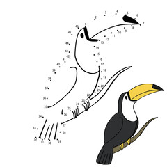 vector illustration of a logical children game connected dots toucan bird on a white background isolated drawing
