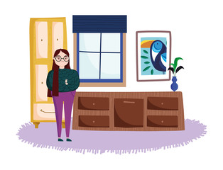 woman in the room with drawers leisure