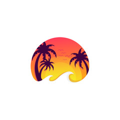 sunset beach logo design vector abstract