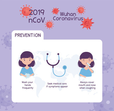 Virus Covid 19 Prevention Infographic Washing Hands Frequently, Cover Mouth And Nose