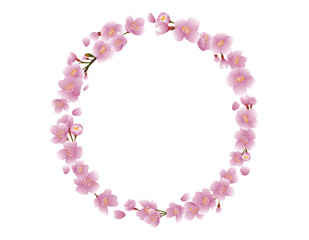 A circular frame with cherry blossoms all over