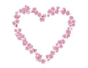 cherry blossom in the shape of white heart