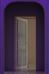 Opened door in the purple corridor