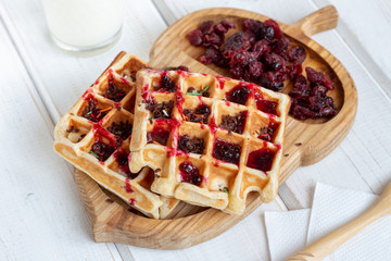 Belgian waffles with sweet jam
