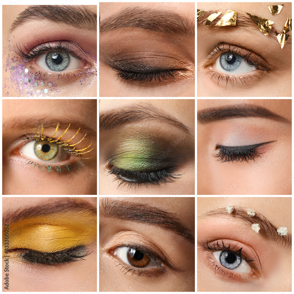 Sticker Eyes of young women with beautiful makeup, closeup