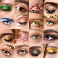 Eyes of young women with beautiful makeup, closeup