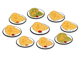All Paratha Aloo,matar,dry fruit,gobi,methi,mooli,onion,palak,paneer indian Street Food Vector