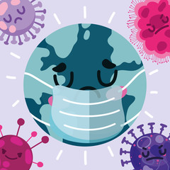virus covid 19 pandemic, sick world with protective mask