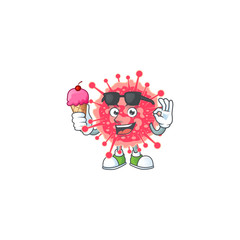 cartoon character of coronavirus emergency enjoying an ice cream