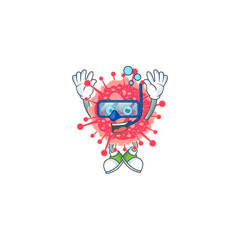 A cartoon design of coronavirus emergency trying Diving glasses