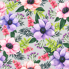 Seamless floral pattern with anemones. Design wallpaper, fabric and packaging.
