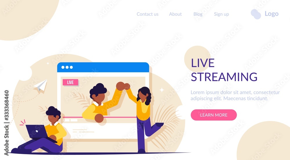 Poster concept of on-line video or live streaming. the blogger communicates with viewers and subscribers. v