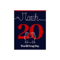 Calendar sheet, vector illustration on the theme of World Frog Day on March 20th.