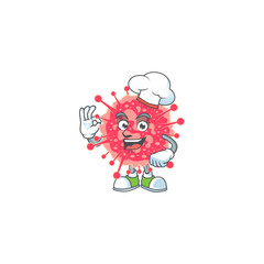 A picture of coronavirus emergency cartoon character wearing white chef hat