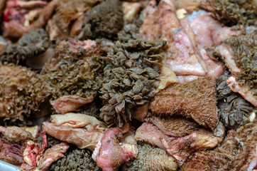 Pieces of raw cow stomach background.