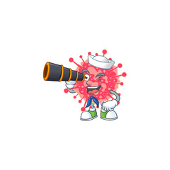 Fototapeta na wymiar Coronavirus emergency in Sailor cartoon character design with binocular