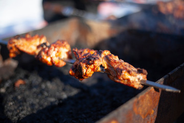 Kebabs are grilled on the grill.