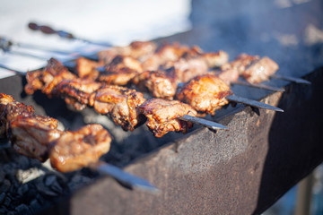 Kebabs are grilled on the grill.