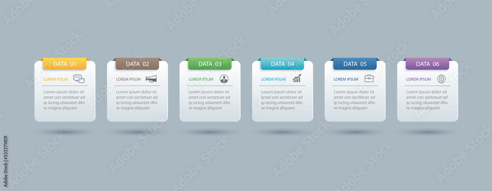 Poster 6 infographics rectangle paper index with data template. vector illustration abstract background. ca
