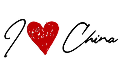 I love China Red Heart and Creative Cursive handwritten lettering on white background.