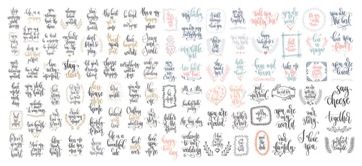 Fotobehang set van 100 handbelettering inscriptie tekst positieve citaten ontwerp, motivatie en inspiratie zinnen © Kara-Kotsya
