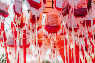 Half empty blood bags, close angle