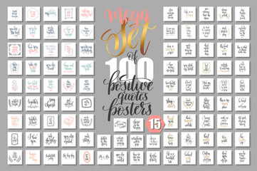 mega set of 100 positive quotes posters, motivational and inspirational phrases isolated to print, - obrazy, fototapety, plakaty