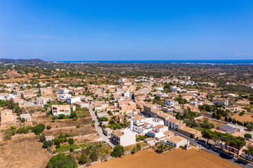 Fototapeta premium Aerial view, S'Alqueria Blanca with Parroquia de San José church, Mallorca, Balearic Islands, Spain