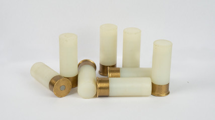 12 gauge shotgun ammunition on a white background