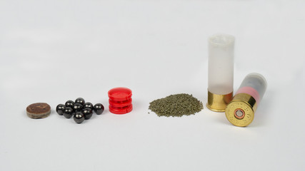 12 gauge shotgun ammunition on a white background