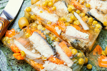 Fish aspic on plate