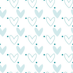 Simple hearts seamless vector pattern. Valentines day background. Design endless chaotic texture made of heart silhouettes.