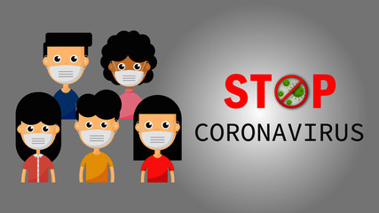 stop corona virus. covid 19. people in protective masks. bacteria isolated on gray background. illustration vector.