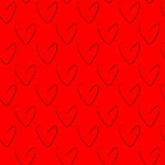 Simple hearts seamless vector pattern. Valentines day background. Design endless chaotic texture made of heart silhouettes.