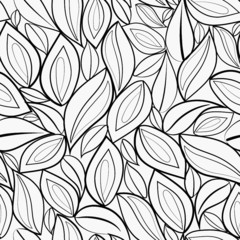 Obraz premium black and white abstract hand drawn leaf outline vector seamless backround pattern
