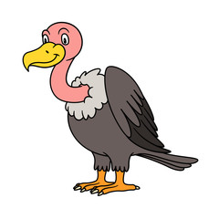 Cartoon Animal Griffon Vulture. Raster illustration. For pre school education, kindergarten and kids and children. For print and books, zoo topic. Smiling with happy face. friendly predator bird