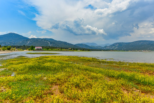 Korkuteli, Antalya  / Turkey. April 30, 2018.Korkuteli Barrage and Spring Flowers.