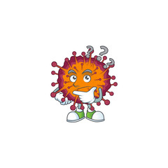 Cute COVID19 syndrome cartoon character using a microphone