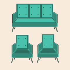  designer green sofa and armchair