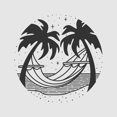 vacation summer beach vintage vector line art illustration. isolated vector.
