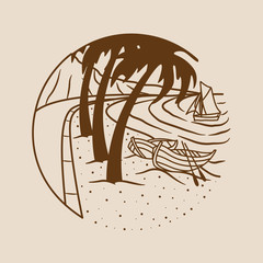 vacation summer beach vintage vector line art illustration. isolated vector.