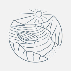 vacation summer beach vintage vector line art illustration. isolated vector.