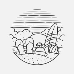 vacation summer beach vintage vector line art illustration. isolated vector.