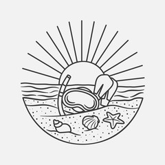 vacation summer beach vintage vector line art illustration. isolated vector.