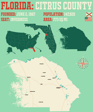 Large And Detailed Map Of Citrus County In Florida, USA.