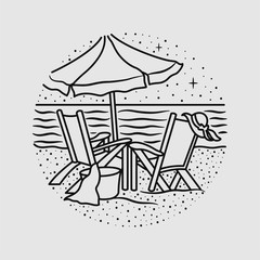 vacation summer beach vintage vector line art illustration. isolated vector.